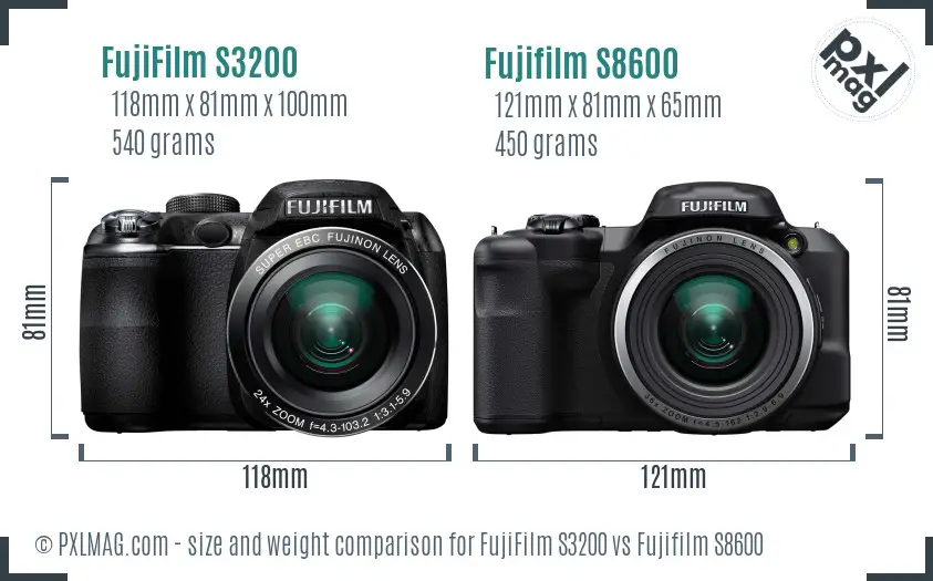 FujiFilm S3200 vs Fujifilm S8600 size comparison