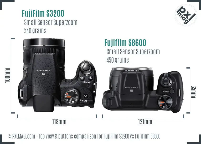 FujiFilm S3200 vs Fujifilm S8600 top view buttons comparison