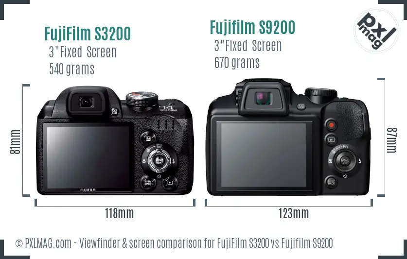 FujiFilm S3200 vs Fujifilm S9200 Screen and Viewfinder comparison