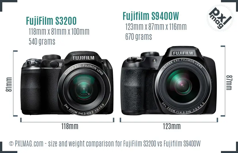 FujiFilm S3200 vs Fujifilm S9400W size comparison