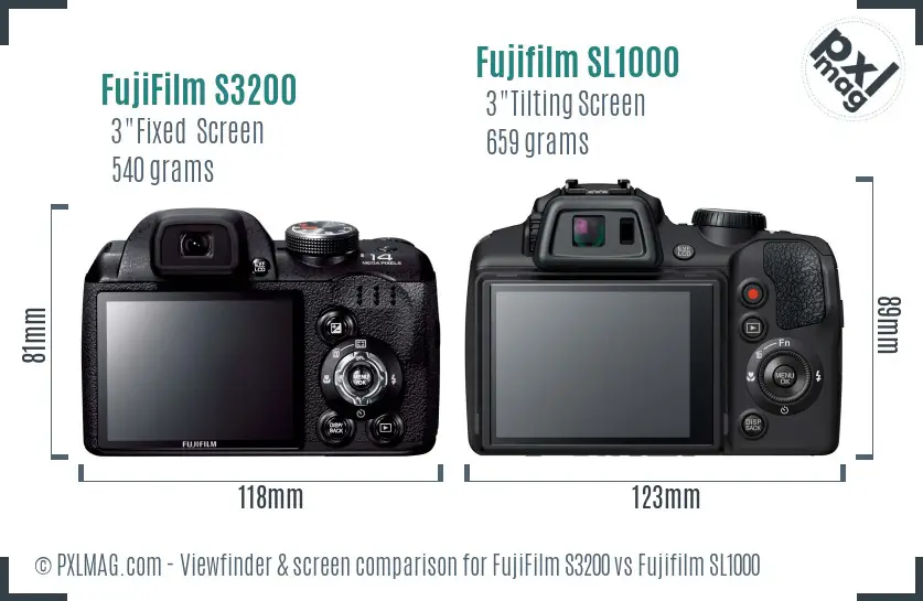 FujiFilm S3200 vs Fujifilm SL1000 Screen and Viewfinder comparison