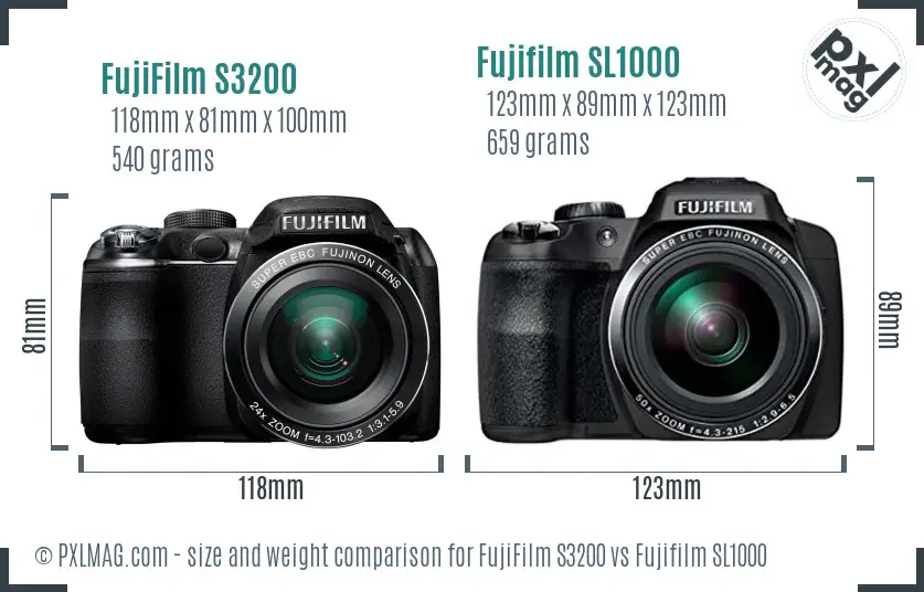 FujiFilm S3200 vs Fujifilm SL1000 size comparison