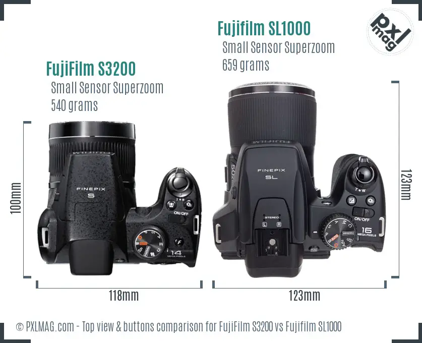 FujiFilm S3200 vs Fujifilm SL1000 top view buttons comparison