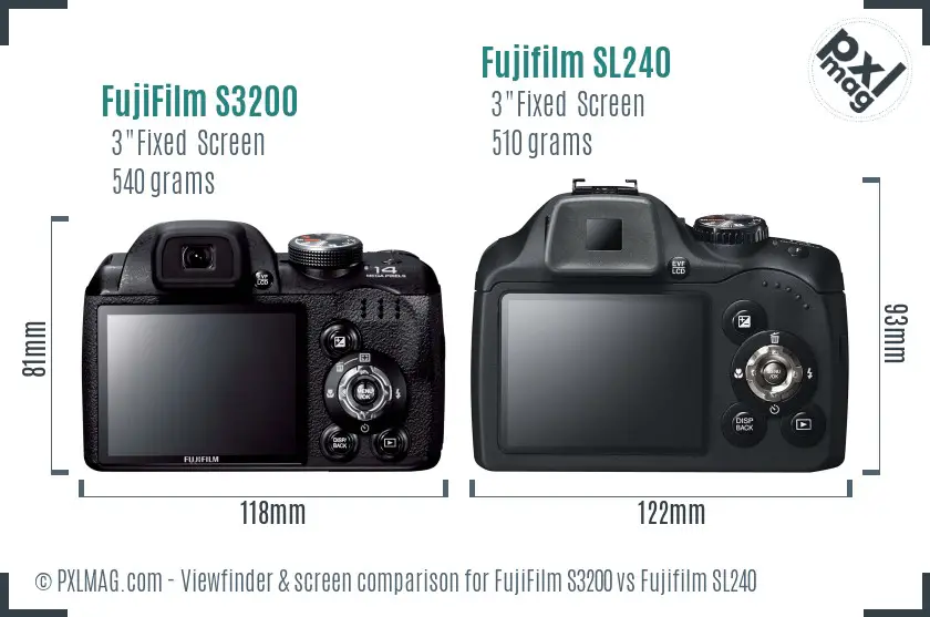 FujiFilm S3200 vs Fujifilm SL240 Screen and Viewfinder comparison