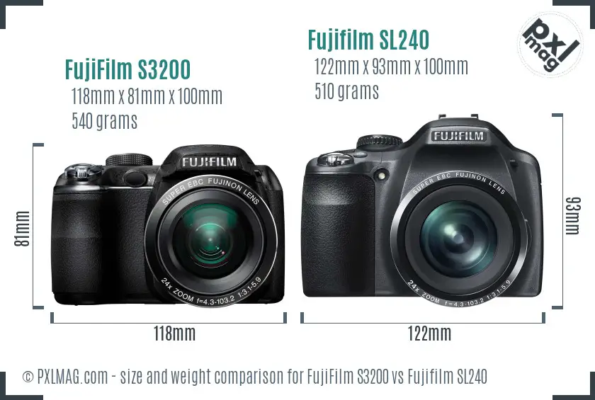 FujiFilm S3200 vs Fujifilm SL240 size comparison