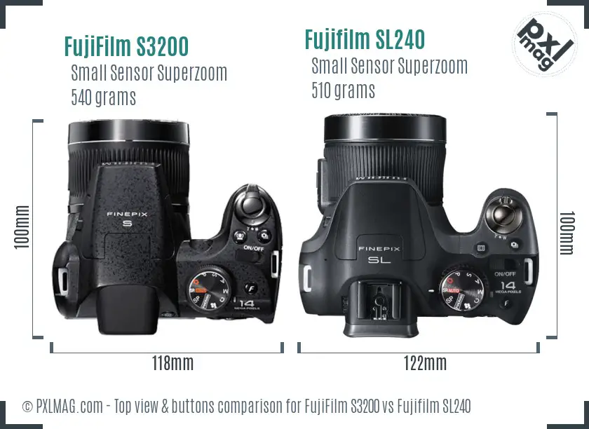 FujiFilm S3200 vs Fujifilm SL240 top view buttons comparison