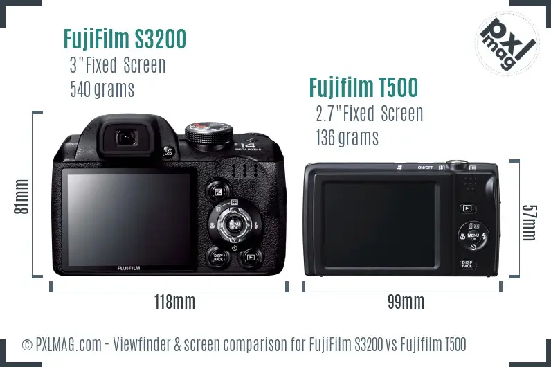 FujiFilm S3200 vs Fujifilm T500 Screen and Viewfinder comparison