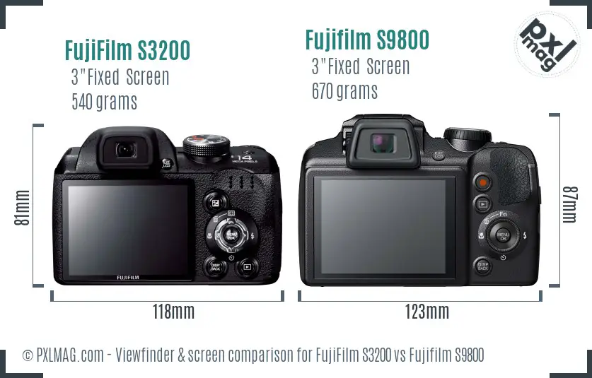 FujiFilm S3200 vs Fujifilm S9800 Screen and Viewfinder comparison