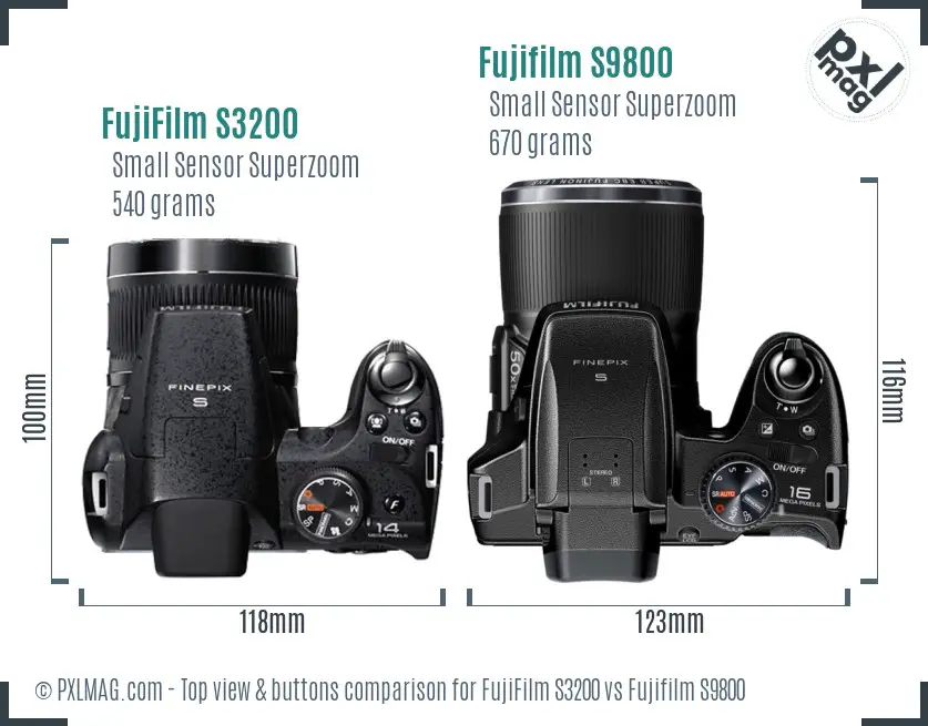 FujiFilm S3200 vs Fujifilm S9800 top view buttons comparison