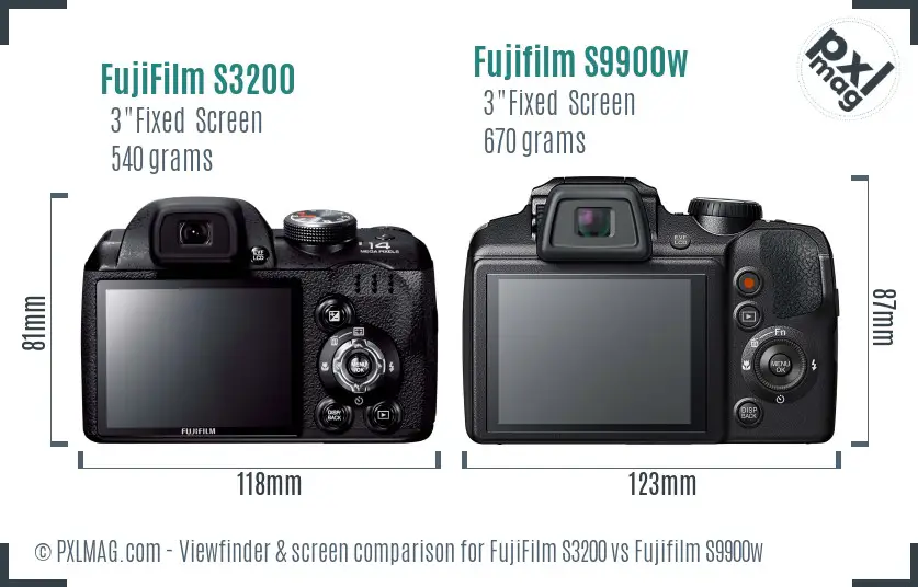 FujiFilm S3200 vs Fujifilm S9900w Screen and Viewfinder comparison