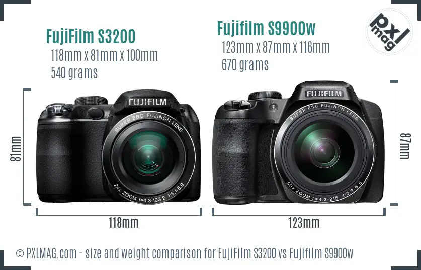 FujiFilm S3200 vs Fujifilm S9900w size comparison