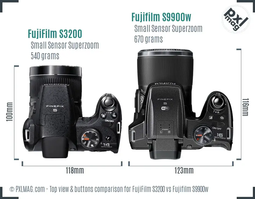 FujiFilm S3200 vs Fujifilm S9900w top view buttons comparison