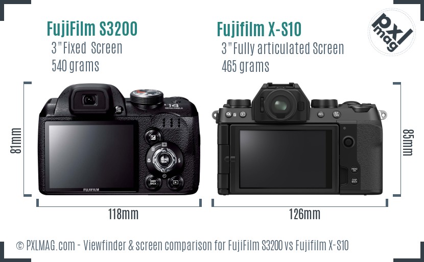 FujiFilm S3200 vs Fujifilm X-S10 Screen and Viewfinder comparison