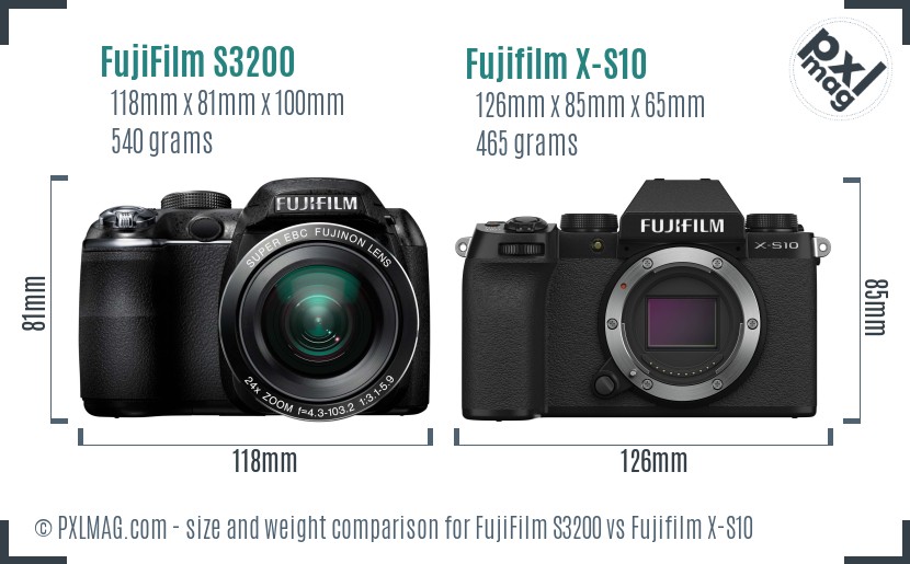 FujiFilm S3200 vs Fujifilm X-S10 size comparison