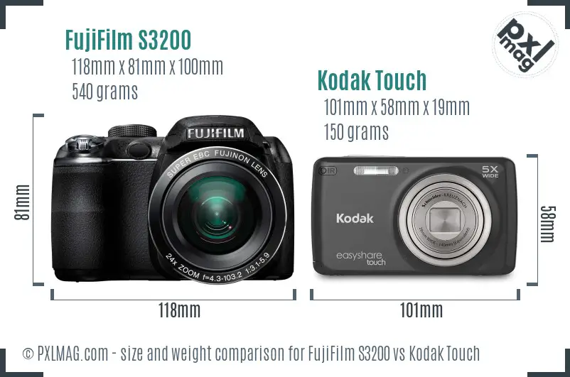 FujiFilm S3200 vs Kodak Touch size comparison