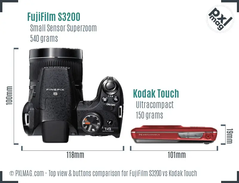 FujiFilm S3200 vs Kodak Touch top view buttons comparison