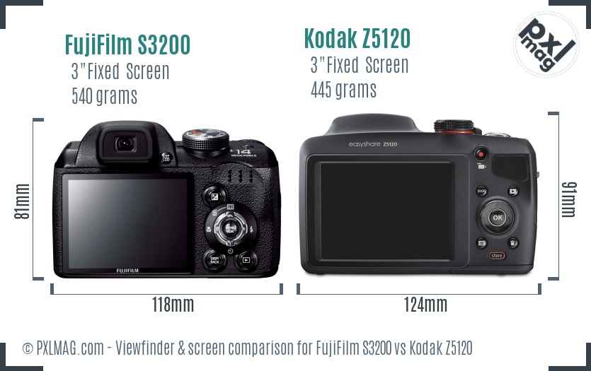 FujiFilm S3200 vs Kodak Z5120 Screen and Viewfinder comparison