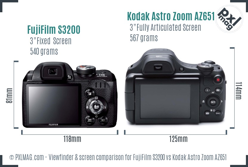 FujiFilm S3200 vs Kodak Astro Zoom AZ651 Screen and Viewfinder comparison