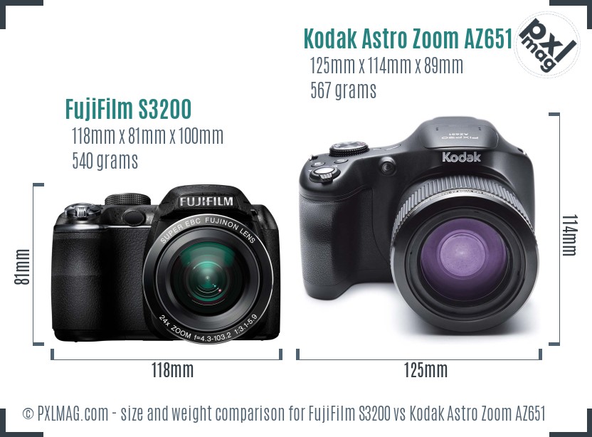 FujiFilm S3200 vs Kodak Astro Zoom AZ651 size comparison