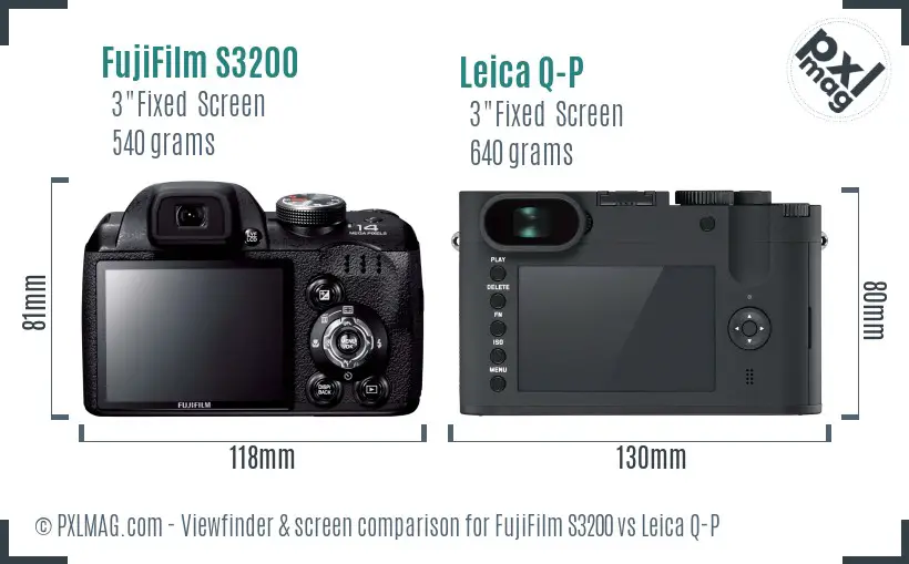 FujiFilm S3200 vs Leica Q-P Screen and Viewfinder comparison