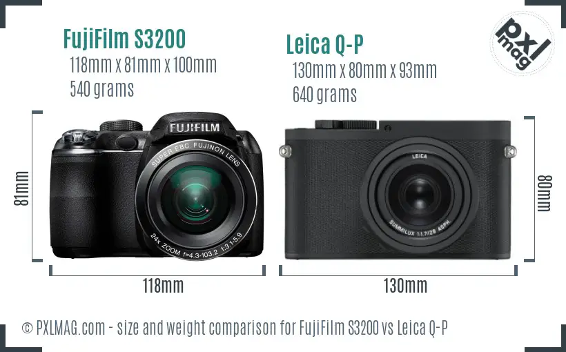 FujiFilm S3200 vs Leica Q-P size comparison