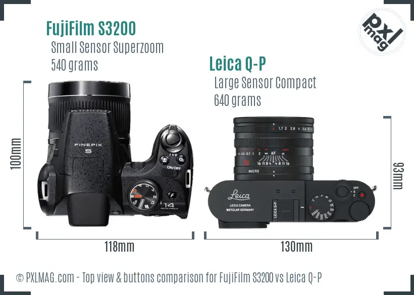 FujiFilm S3200 vs Leica Q-P top view buttons comparison