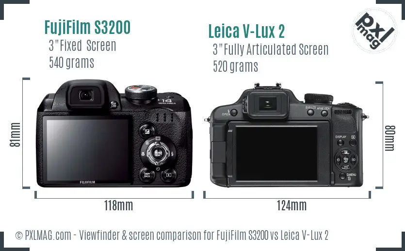 FujiFilm S3200 vs Leica V-Lux 2 Screen and Viewfinder comparison FujiFilm S3200 vs Leica V-Lux 2 Screen and Viewfinder comparison