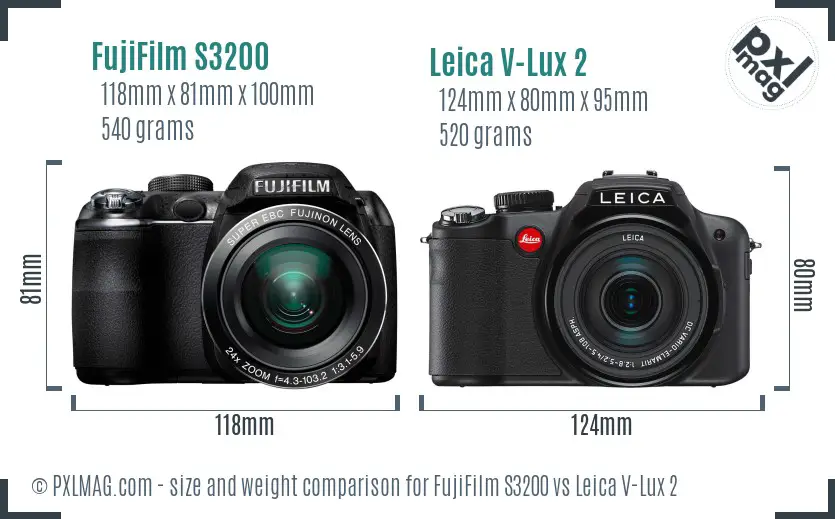 FujiFilm S3200 vs Leica V-Lux 2 size comparison FujiFilm S3200 vs Leica V-Lux 2 size comparison