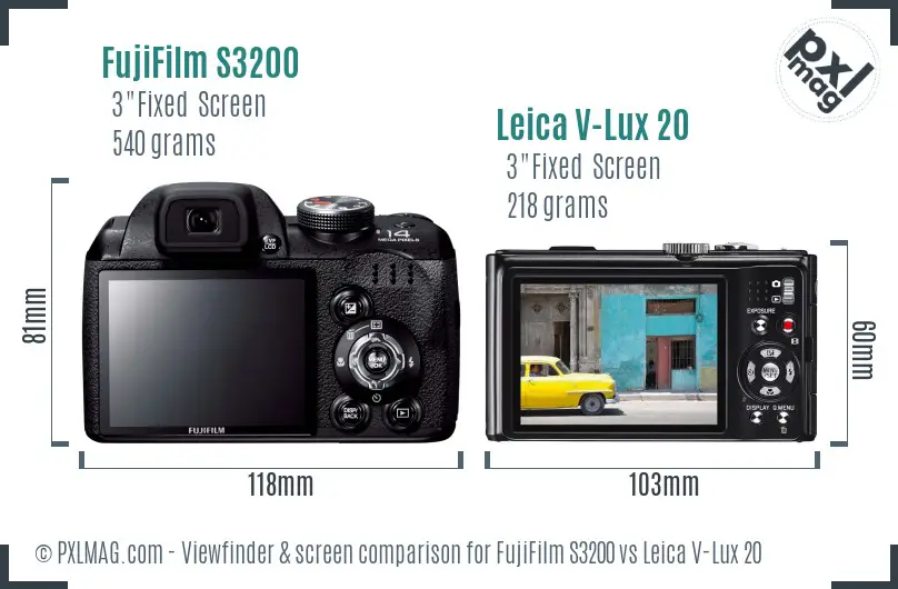 FujiFilm S3200 vs Leica V-Lux 20 Screen and Viewfinder comparison