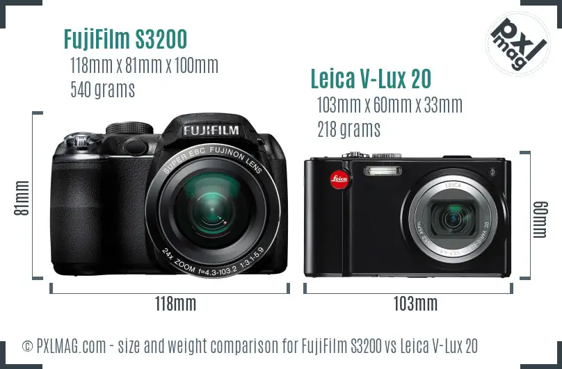 FujiFilm S3200 vs Leica V-Lux 20 size comparison