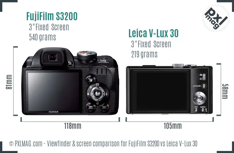 FujiFilm S3200 vs Leica V-Lux 30 Screen and Viewfinder comparison