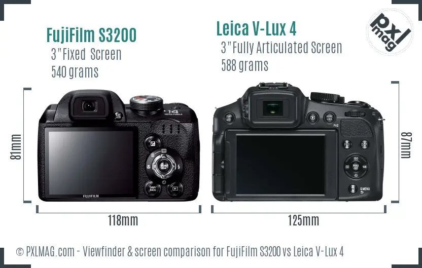 FujiFilm S3200 vs Leica V-Lux 4 Screen and Viewfinder comparison