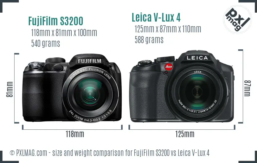 FujiFilm S3200 vs Leica V-Lux 4 size comparison