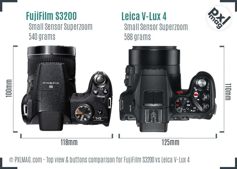 FujiFilm S3200 vs Leica V-Lux 4 top view buttons comparison