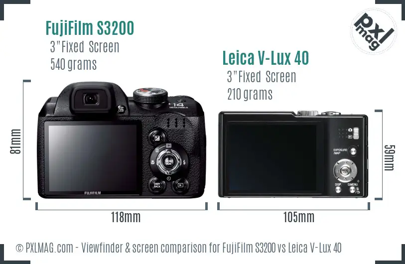 FujiFilm S3200 vs Leica V-Lux 40 Screen and Viewfinder comparison