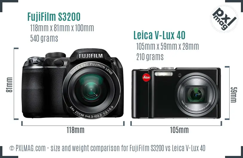 FujiFilm S3200 vs Leica V-Lux 40 size comparison