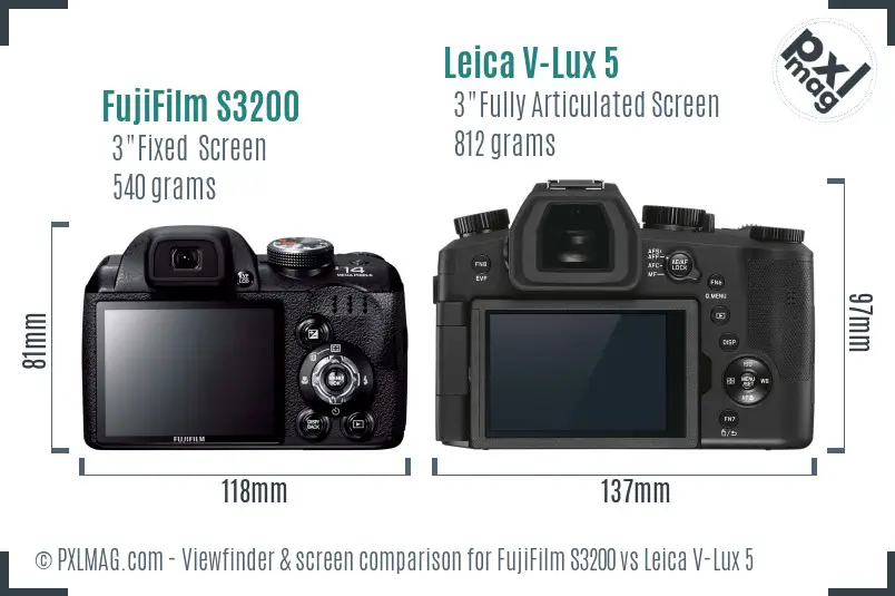 FujiFilm S3200 vs Leica V-Lux 5 Screen and Viewfinder comparison