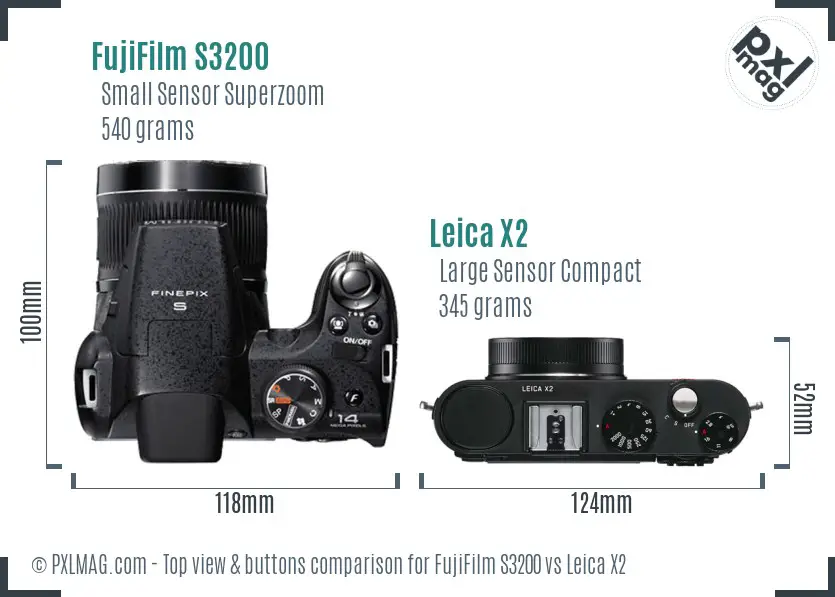 FujiFilm S3200 vs Leica X2 top view buttons comparison