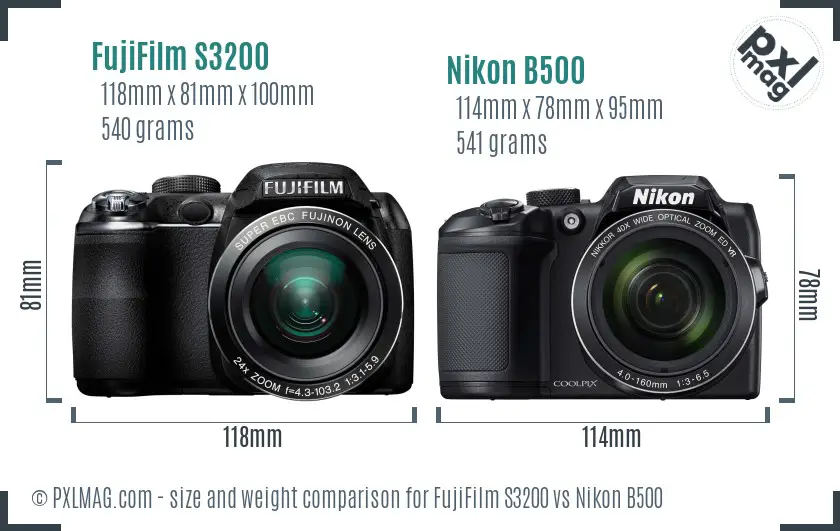 FujiFilm S3200 vs Nikon B500 size comparison
