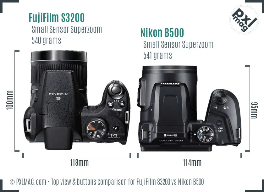 FujiFilm S3200 vs Nikon B500 top view buttons comparison