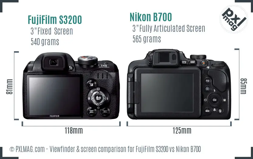 FujiFilm S3200 vs Nikon B700 Screen and Viewfinder comparison