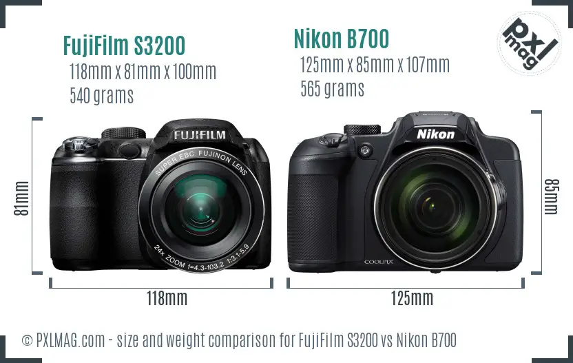 FujiFilm S3200 vs Nikon B700 size comparison