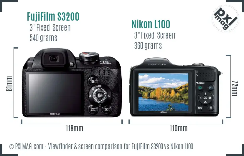 FujiFilm S3200 vs Nikon L100 Screen and Viewfinder comparison
