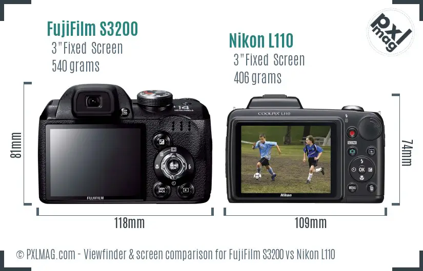 FujiFilm S3200 vs Nikon L110 Screen and Viewfinder comparison