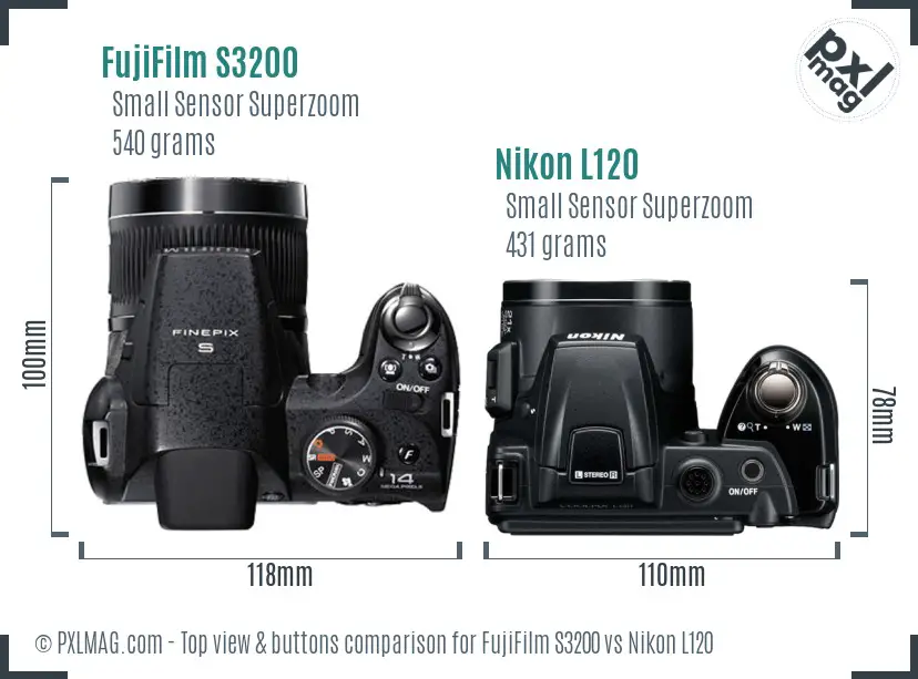 FujiFilm S3200 vs Nikon L120 top view buttons comparison