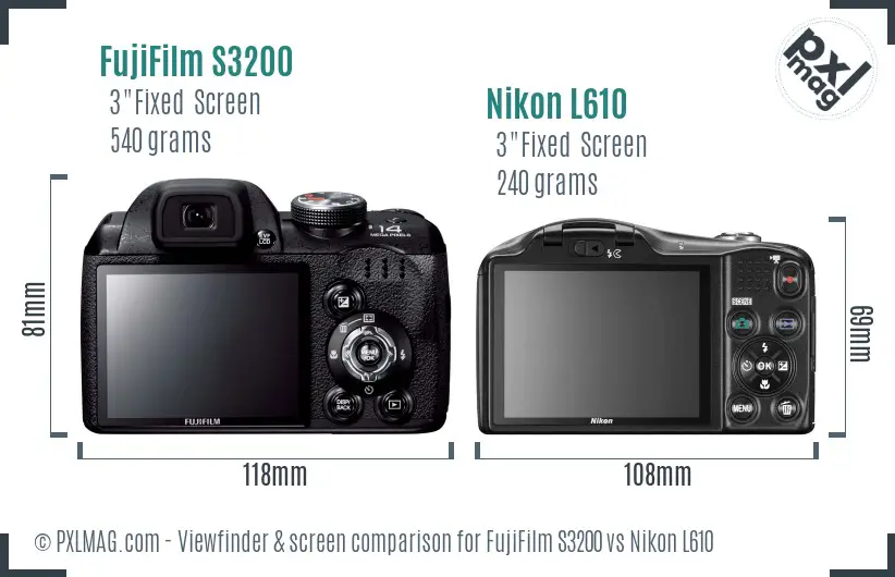 FujiFilm S3200 vs Nikon L610 Screen and Viewfinder comparison FujiFilm S3200 vs Nikon L610 Screen and Viewfinder comparison