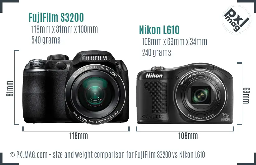 FujiFilm S3200 vs Nikon L610 size comparison FujiFilm S3200 vs Nikon L610 size comparison