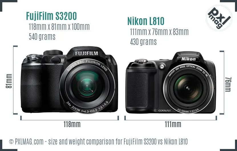FujiFilm S3200 vs Nikon L810 size comparison