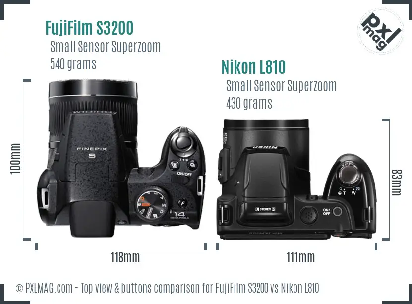 FujiFilm S3200 vs Nikon L810 top view buttons comparison