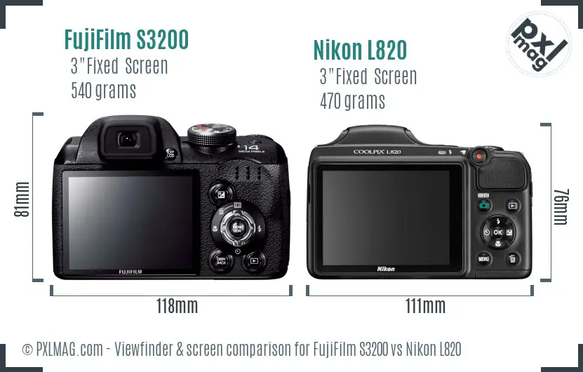 FujiFilm S3200 vs Nikon L820 Screen and Viewfinder comparison